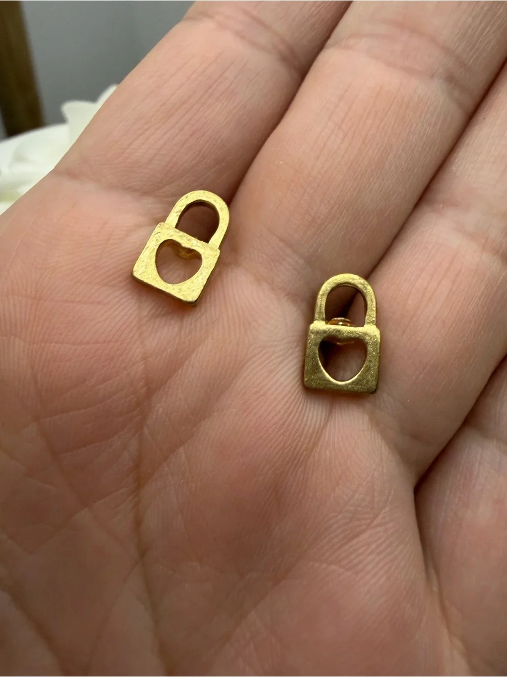 Gold Tone Heart Padlock Stud Earrings